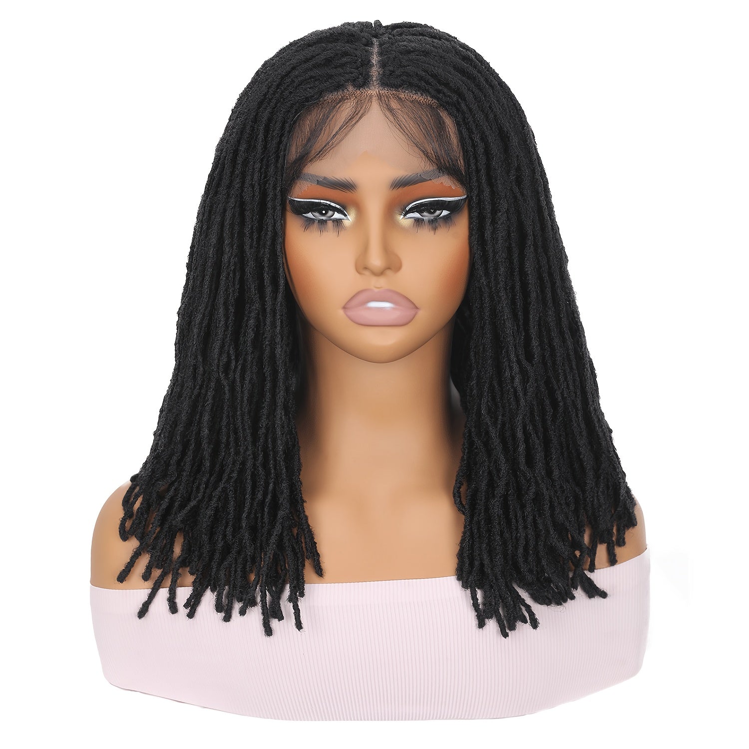 Straight Full Lace Dreadlock Wig - High Temperature Fiber, Knotless Square Part Faux Locs