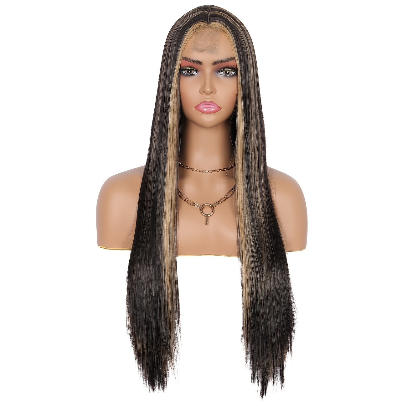 Elegant 28" Long Straight Synthetic Wig for Women - White to Pink Ombre, Middle Part, High-Density 150% with Rose Net Cap, Versatile Styling Options, Ideal for Christmas and Everyday Elegance, Wig Accessories