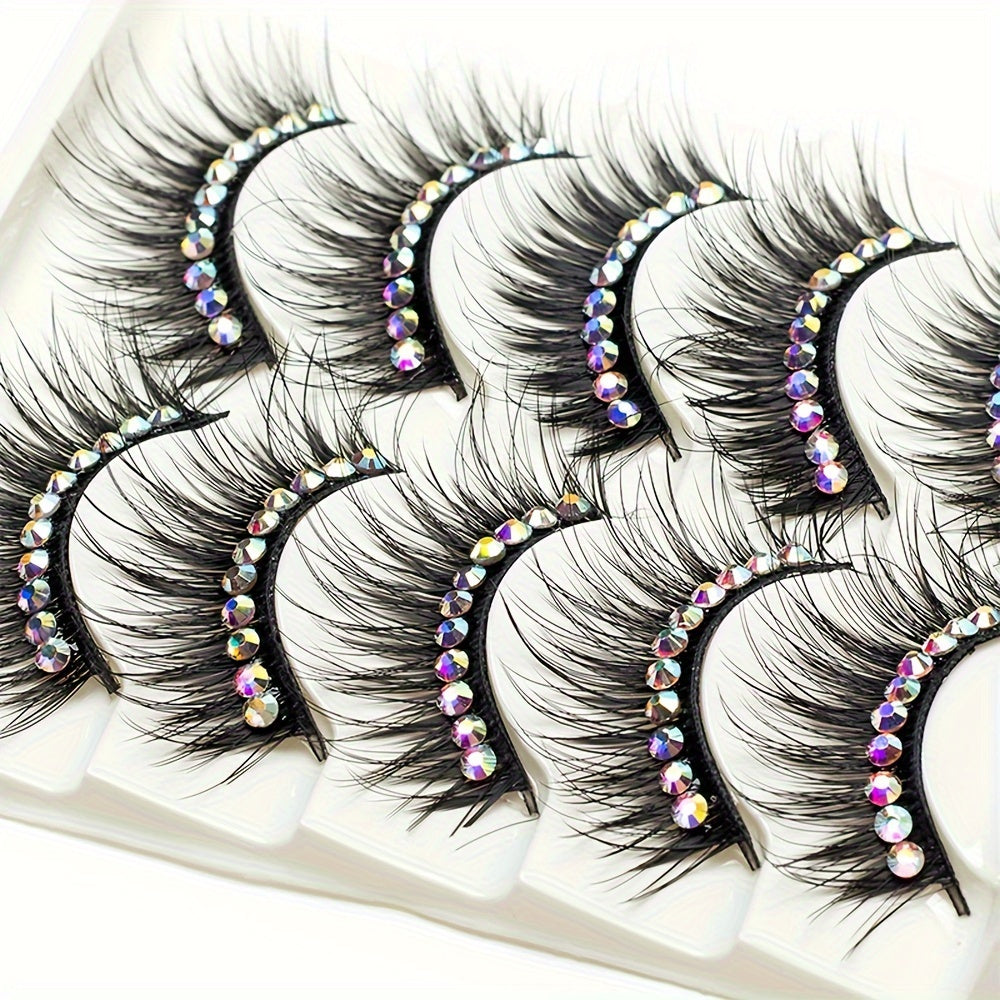False Eyelashes With Black Blue Purple Glitter Fake Diamond