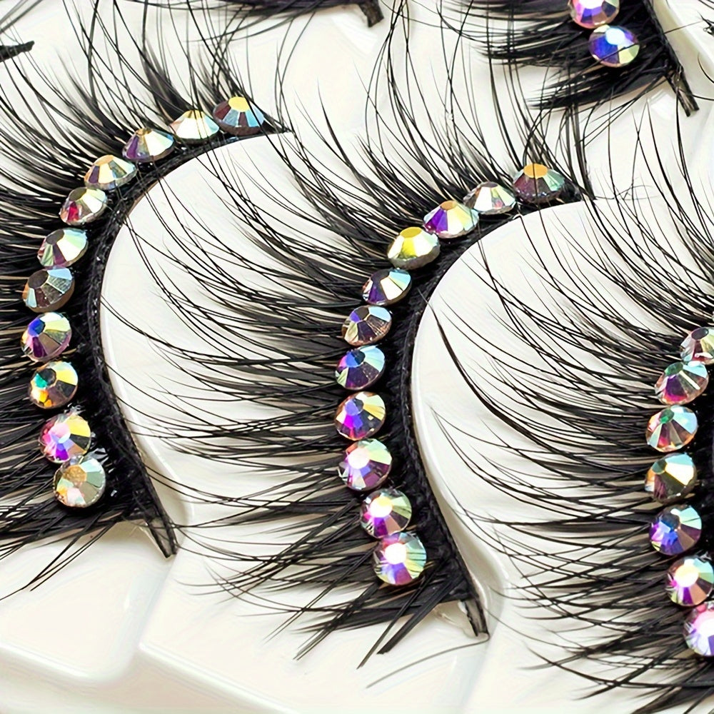 False Eyelashes With Black Blue Purple Glitter Fake Diamond