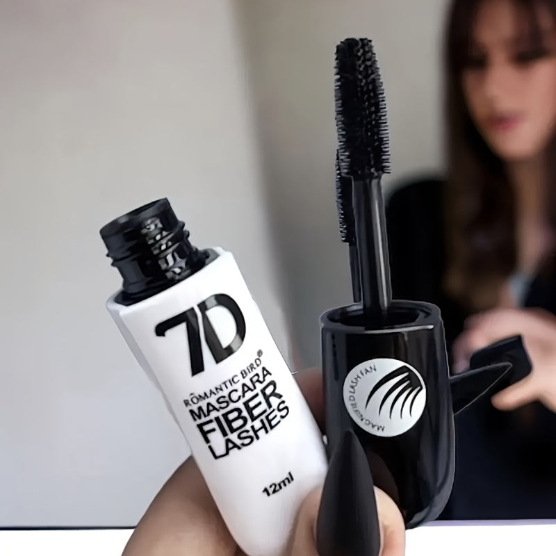 1pc 7D Fiber Lash Mascara - Waterproof, Volumizing & Lengthening, True Black, Washable, Curling & Buildable Formula for All Skin Types, 12ml
