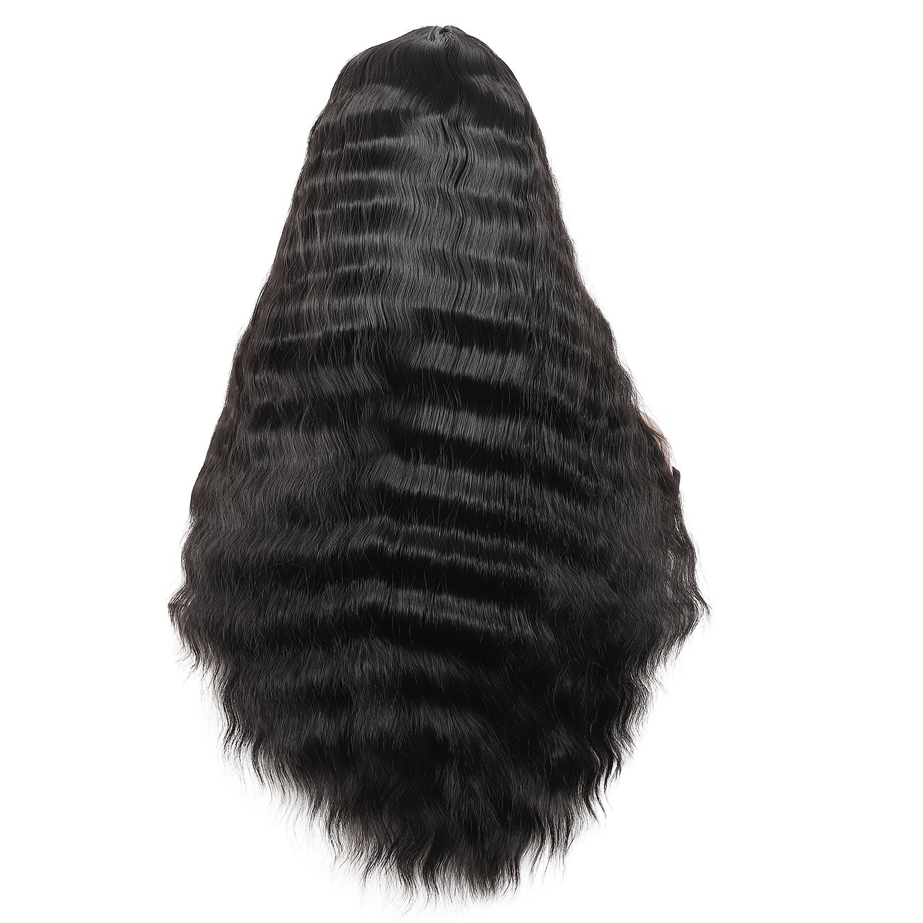 28" Long Water Wave Wig with Milk Grey & Natural Black Ombre - High-Density Synthetic Hair, Lace Front Design