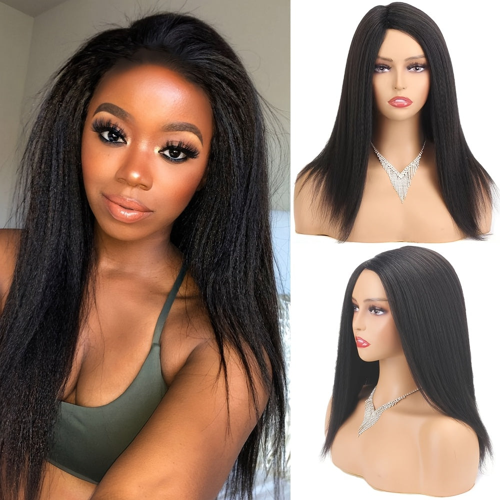 Black Straight Hair Wig Side Part Synhtetic Yaki Straight Hair Wig For Women