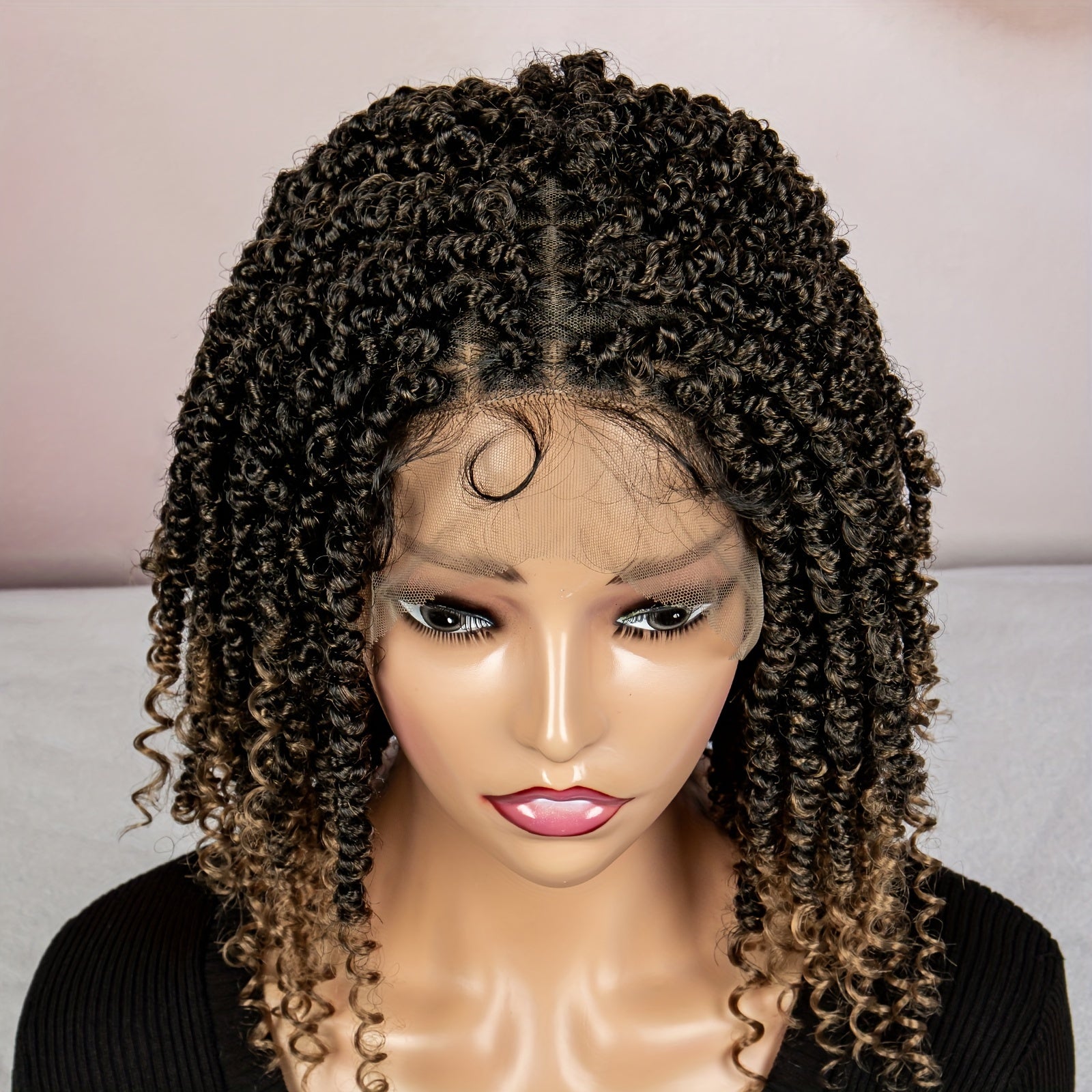 9x6 Inch 180% Density Women's Gradient Color Crochet Braids Lace Wig with Breathable Scalp Simulation, Elastic Knots, and Natural Looking High Temperature Fiber