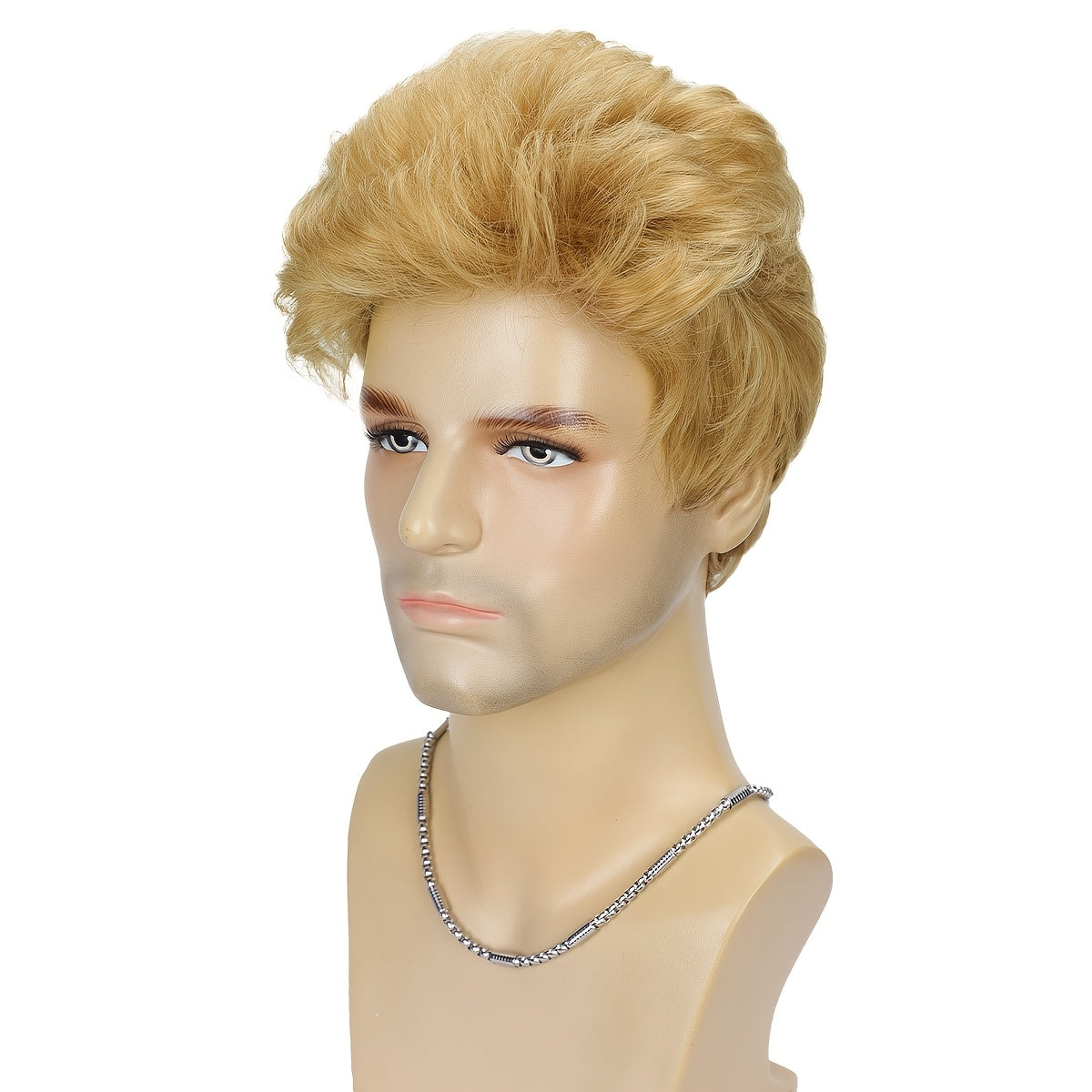 Men'S Handsome Blonde Wig, High-Temperature Synthetic Toupee