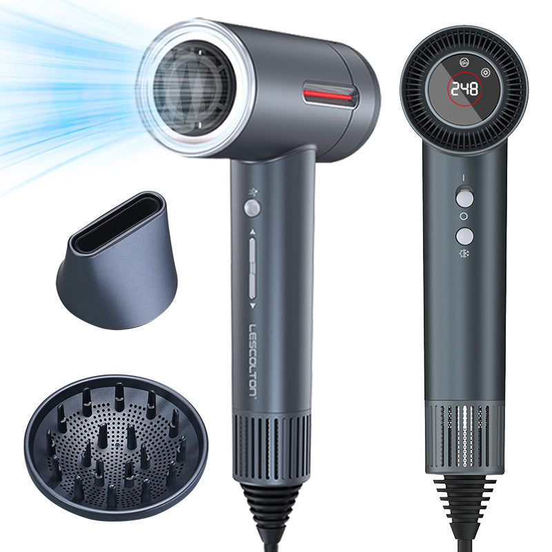 1500W Ionic Hair Dryer with Diffuser - Energy-Saving, Foldable Handle for Easy Travel, Constant Temperature for Healthy Hair Care, Gray & White, US Plug