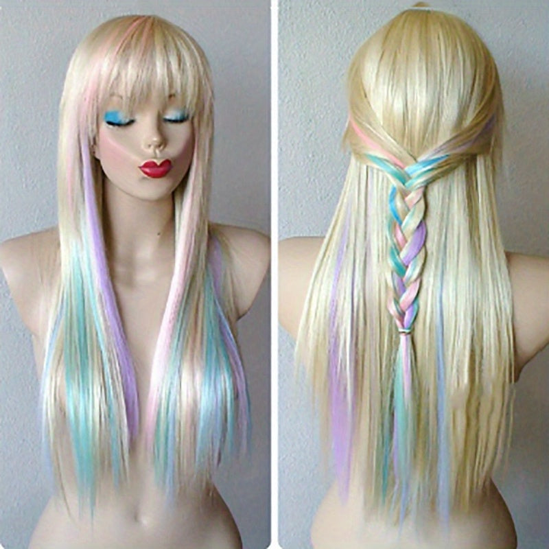 Synthetic Hair Long Straight Red Black Wig With Side Bangs Heat Resistant Halloween Costume Women Layered Haircut Ombre Wig Music Festival