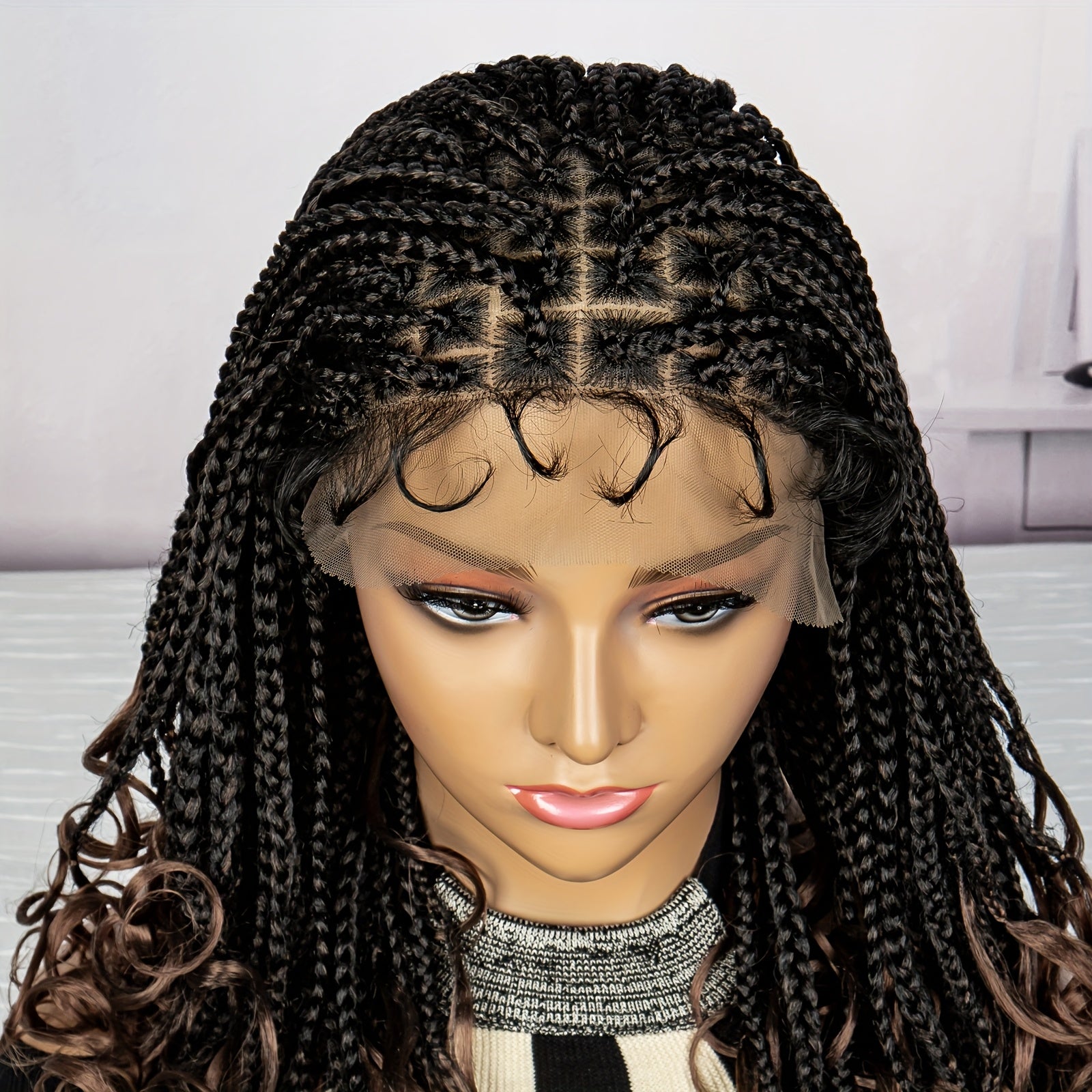 Anytime Chic Black Box Braid Wig for Women - Premium Synthetic Cornrow Braids with Loose Wave Ends, Easy to Wear, Breathable, Versatile Hairpiece, 150% Density, 9x6 Lace Front, High-Temperature Fiber