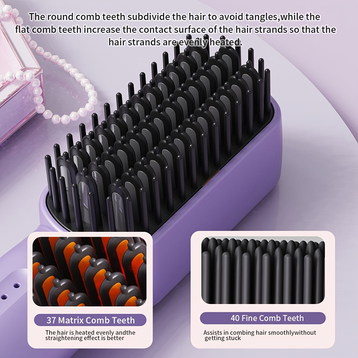 Negative Ion Hair Straightener Brush, 4-Temperature Control, Automatic Shut-Off, Fluffy Volume, Fast Heating, with 59.06-98.43inch Cord, US Plug, for Wet/Dry Hair, 110-130V Power Supply, No Battery Required