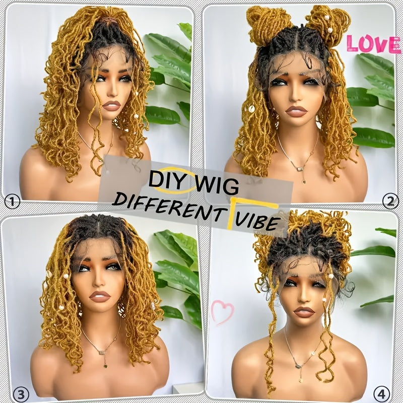 Short Curly Faux Locs Full Lace Part Afro Curly Kinky Wig Deep Brown Color