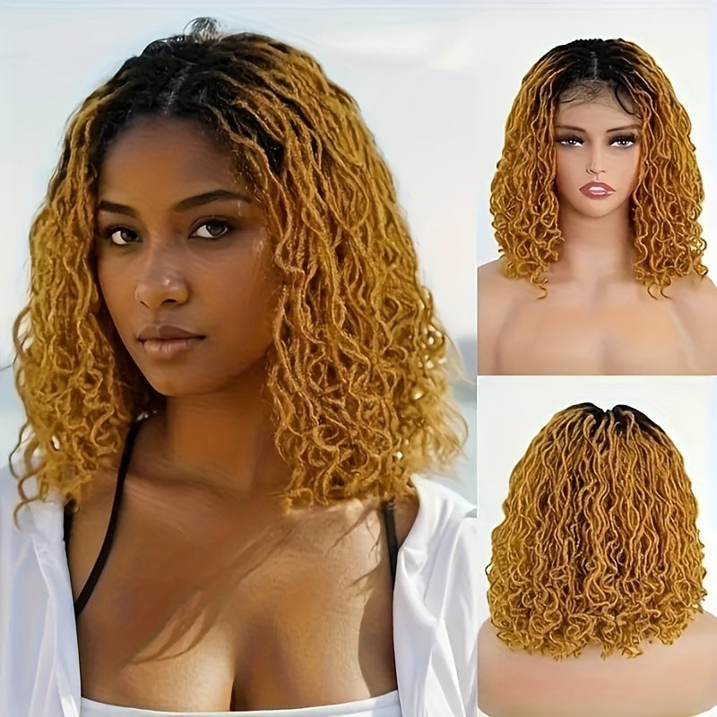 Short Curly Faux Locs Full Lace Part Afro Curly Kinky Wig Deep Brown Color