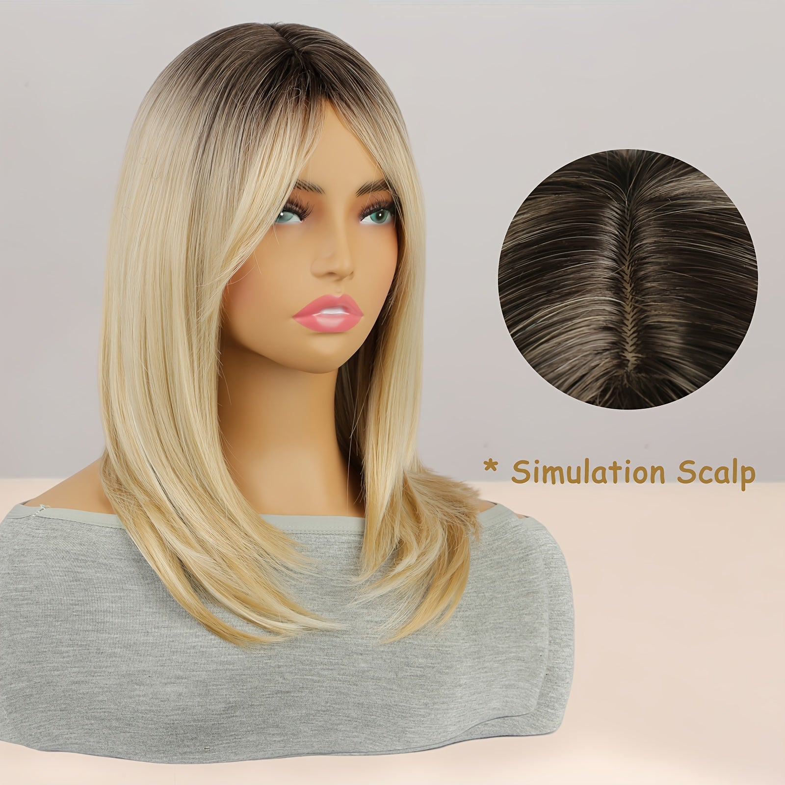 Elegant Ombre Blonde Layered Wig with Bangs