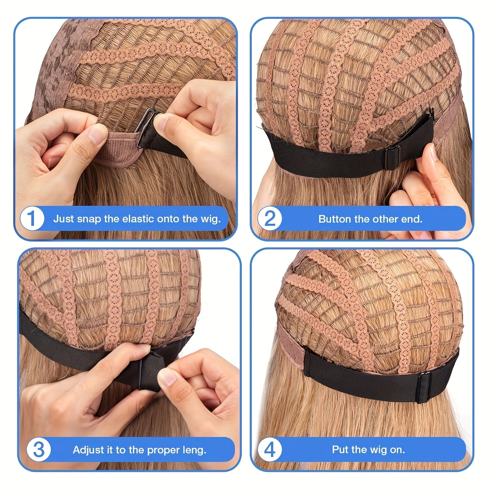 2pcs Adjustable Elastic Wig Band with Detachable Buckle, Non-slip