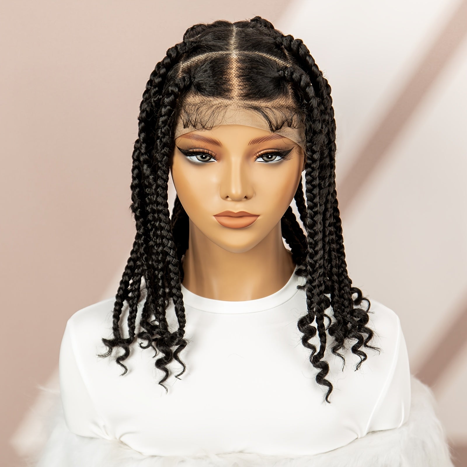 Elegant 14" Goddess Lace Frontal Braided Wig - Large Box Braids, Square Shape, Full Lace for Women - Breathable & Comfortable Synthetic Hair Replacement for Daily Wear & Cosplay