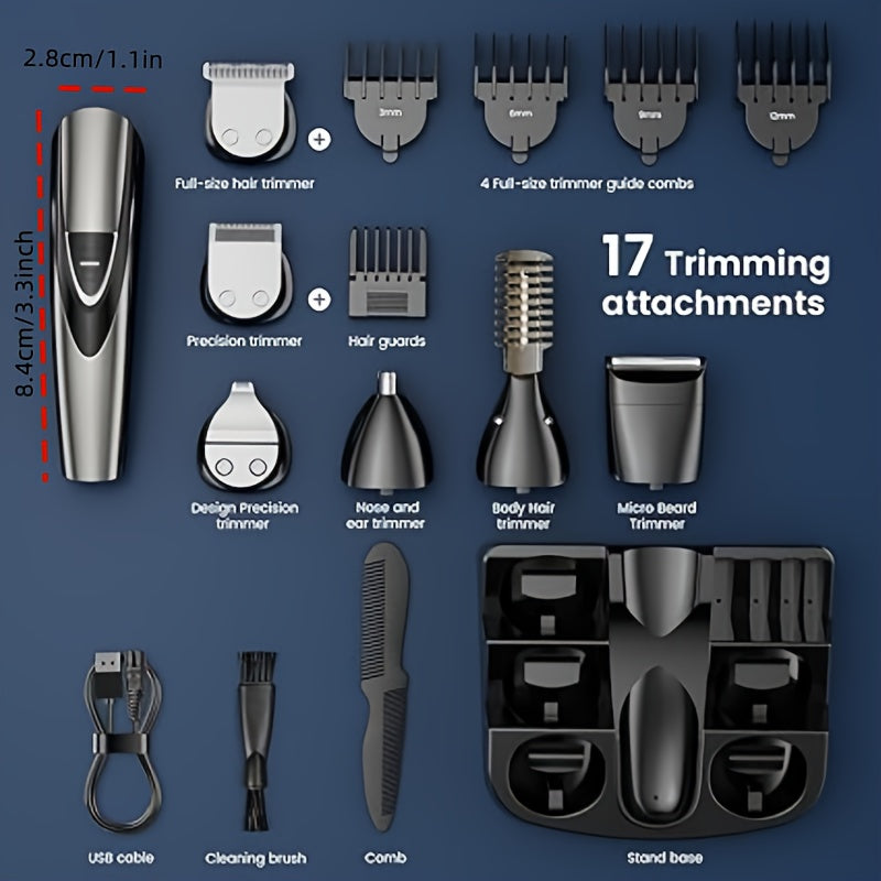 SHPAVVER, 17-Pc Set Rechargeable Hair Clippers Kit With Safety Lock