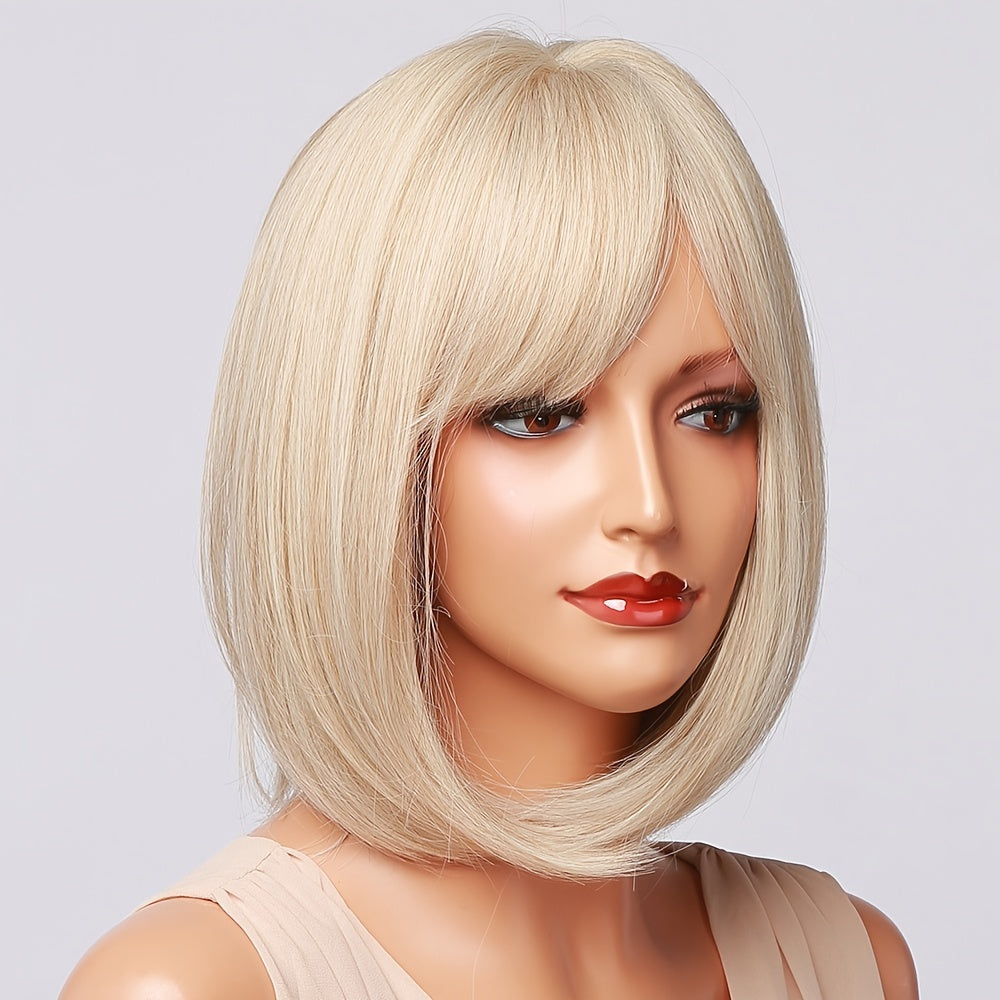 Slightly Parted Short Straight Hair Ladies Chemical Fiber Wig Headgear