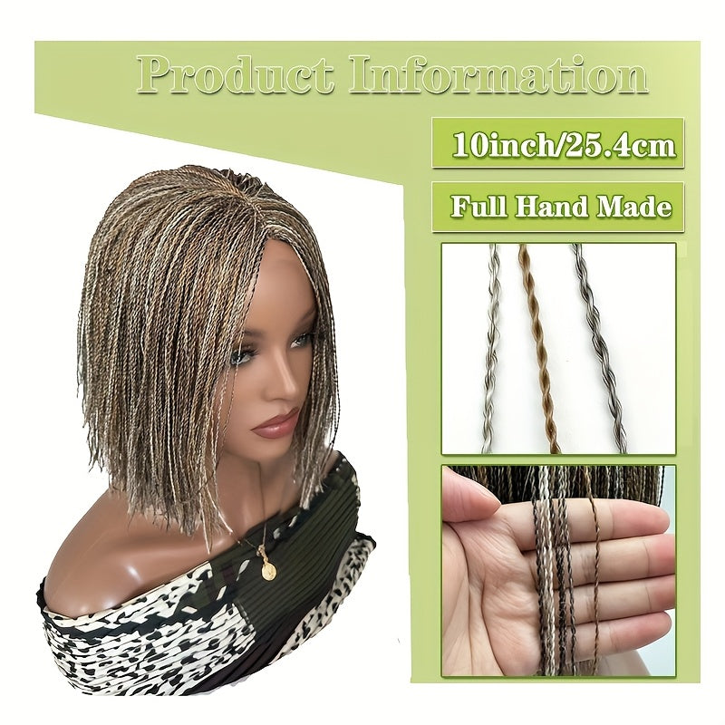 Box Bob Braided Wig for Women Heat Resistant Kinky Twist Crochet Braids Full Handmade Braid Wig Straight Hair Hand-Tied 10 Inches