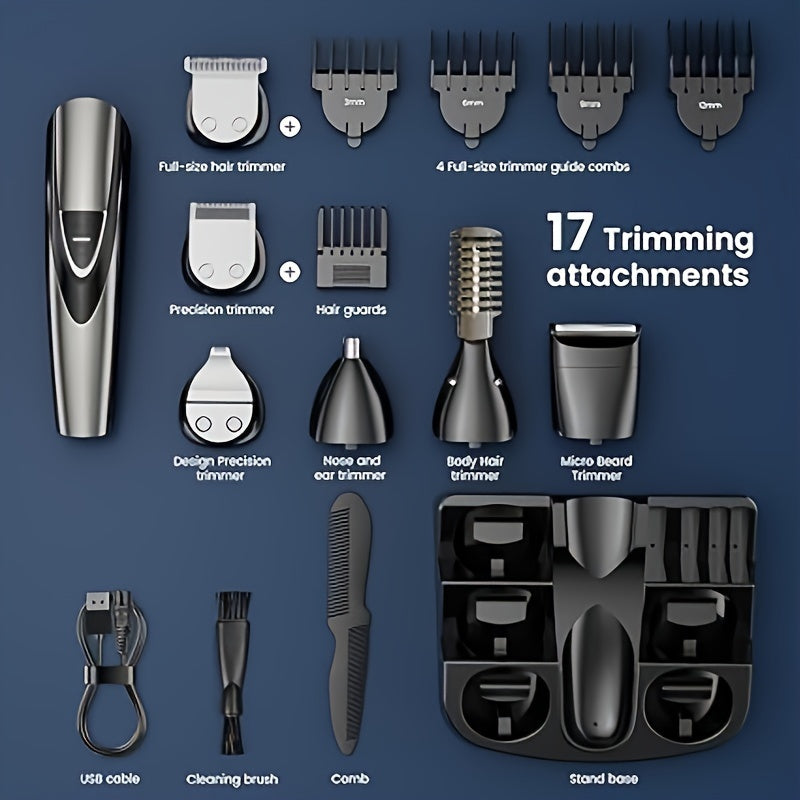 SHPAVVER, 17-Pc Set Rechargeable Hair Clippers Kit With Safety Lock