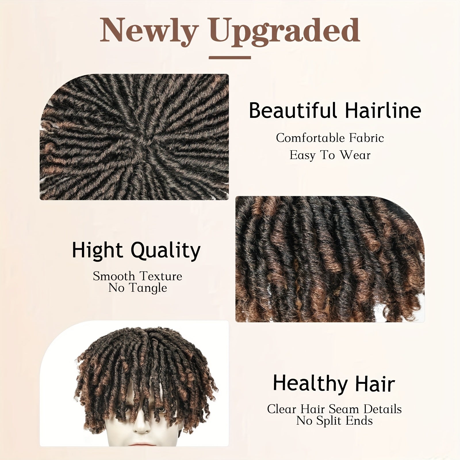 Ombre Brown Short Synthetic Dreadlock Hair Topper