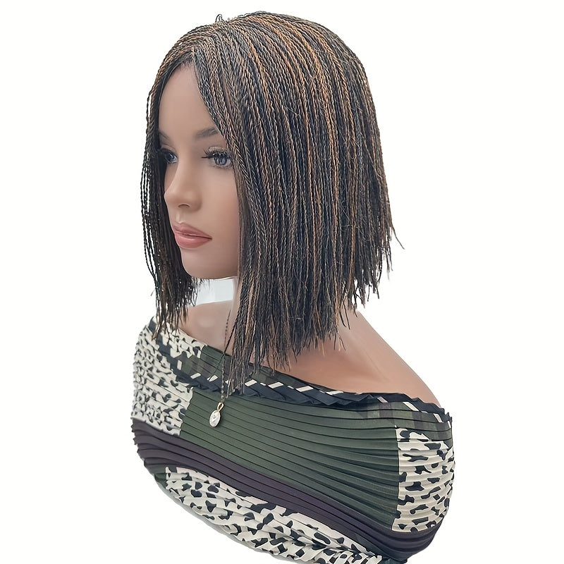 Box Bob Braided Wig for Women Heat Resistant Kinky Twist Crochet Braids Full Handmade Braid Wig Straight Hair Hand-Tied 10 Inches