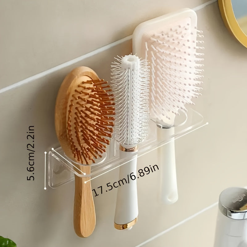 1pc Acrylic Comb Holder Wall Mount - Transparent Plastic Hair Brush Storage Organizer No-Drill - Vanity Bathroom Accessory, Holds Multiple Brushes and Combs, Electricity-Free Convenience