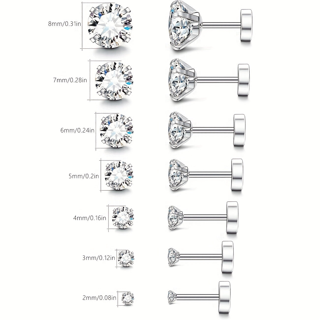 7 Pairs Stud Earrings With Flat Back Nap Earrings