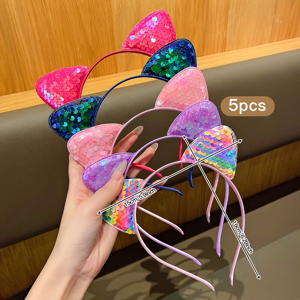 5pcs Cute Colorful Sequin Cat Ears Hair Headband