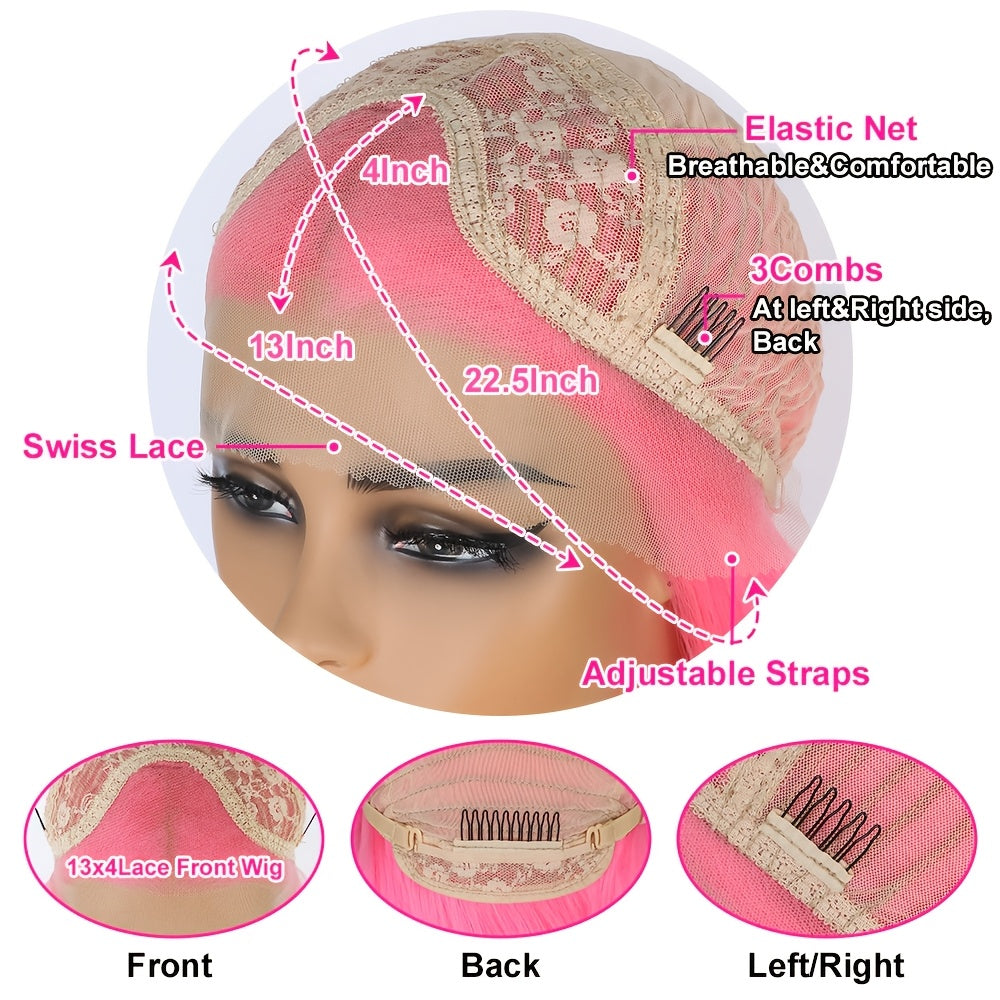 Glamorous 28" Long Straight Pink Lace Front Wig