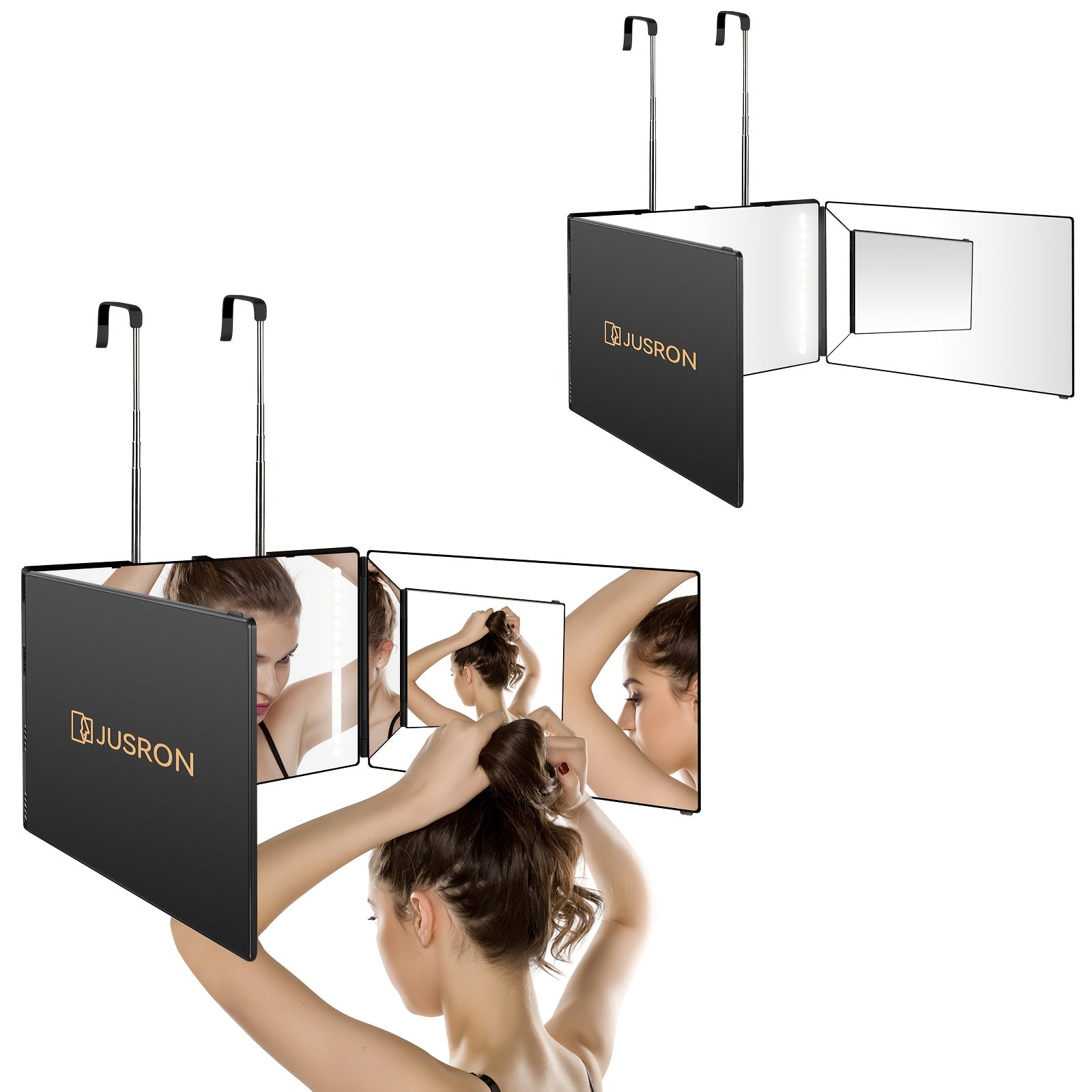 360-Degree Viewing Angle Hair Cutting Mirror, 3-Way Self Haircut Mirror with Clear Anti-Fog HD Glass, USB Rechargeable, Plastic Frame, Valentine's Day Gift, Valentine's Day Gift