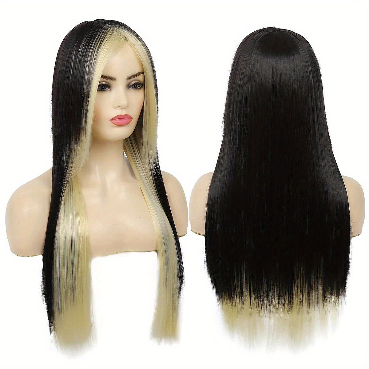 Synthetic Hair Long Straight Red Black Wig With Side Bangs Heat Resistant Halloween Costume Women Layered Haircut Ombre Wig Music Festival