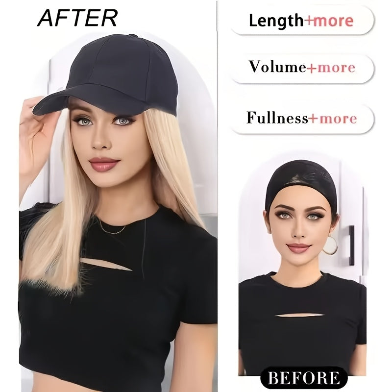 A Women'S Cross-Border Wig Baseball Cap Featuring Long Straight Hair Made of High-Temperature Synthetic Fibers, Available in Multiple Colors. This Wig Is Suitable for Outdoor Activities And Everyday Wear.
