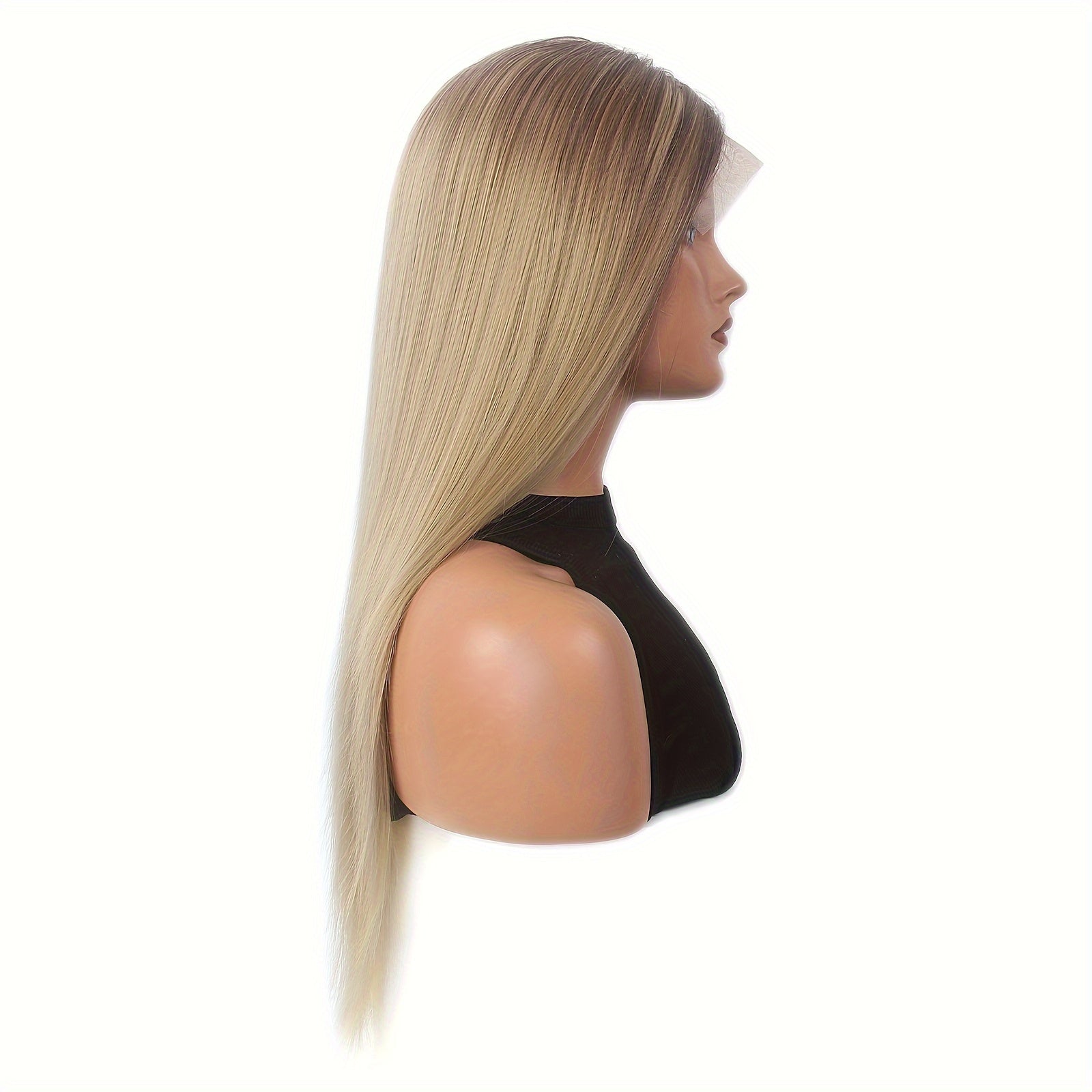 Elegant Blonde Ombre Lace Front Wig for Women - 26 inch Long Straight Synthetic Hair, T-Part Middle Part Wig, 180 Density, Versatile T-Part Lace Area, Suitable for All, Beginner Friendly