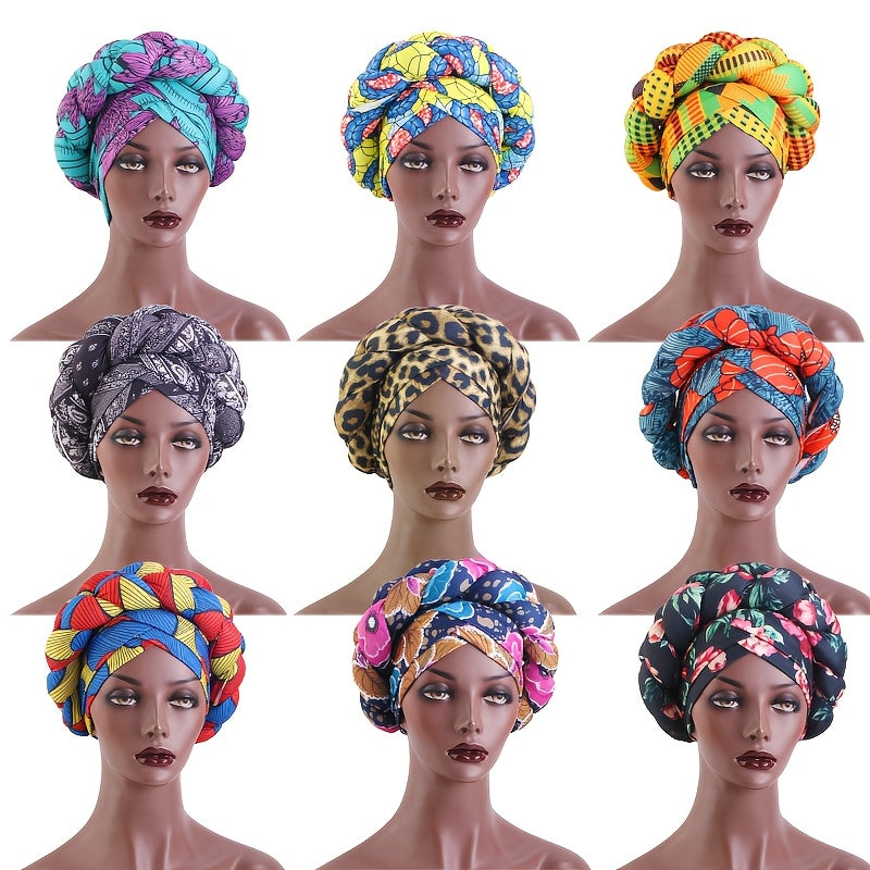 2-Pack African Print 3D Sponge Twist Braided Turban Cap