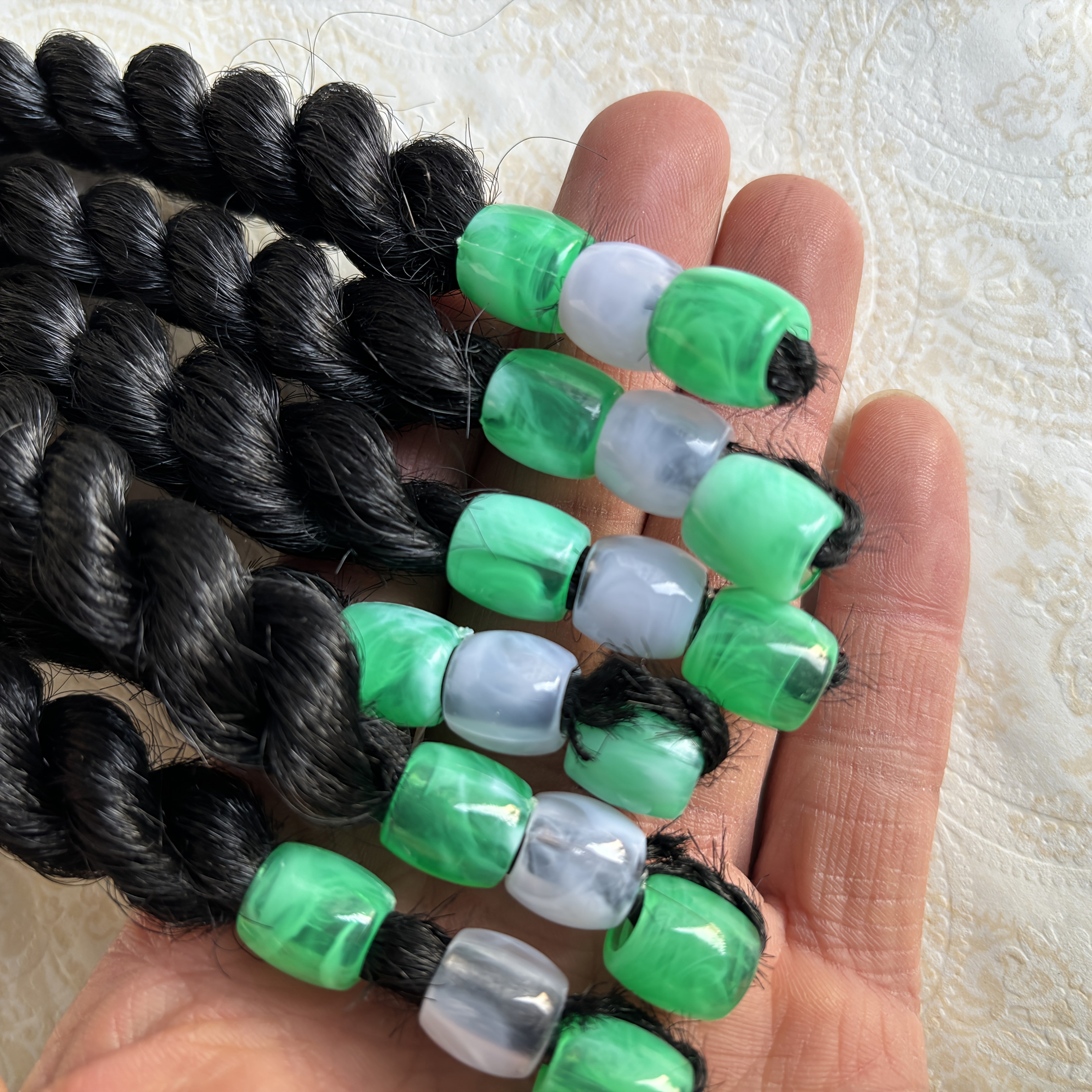 2pcs Set, 6-Inch Fluffy Short Ponytail Hair Extensions with Colorful Beads - Loose Curly Style, Heat-Resistant Synthetic Fiber