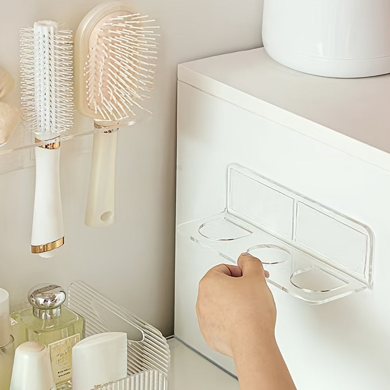 1pc Acrylic Comb Holder Wall Mount - Transparent Plastic Hair Brush Storage Organizer No-Drill - Vanity Bathroom Accessory, Holds Multiple Brushes and Combs, Electricity-Free Convenience
