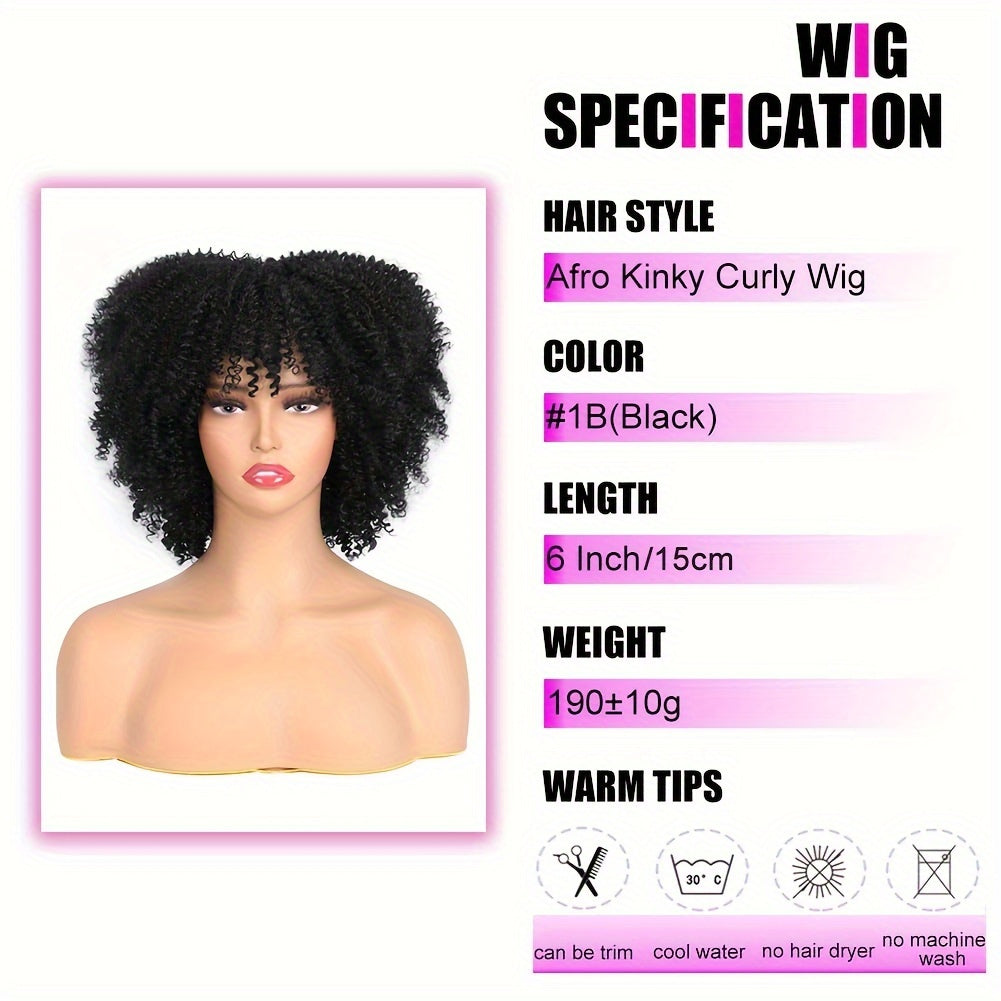 Short Curly Wig For Women 6 Inch Kinky Curly Wigs With Bangs