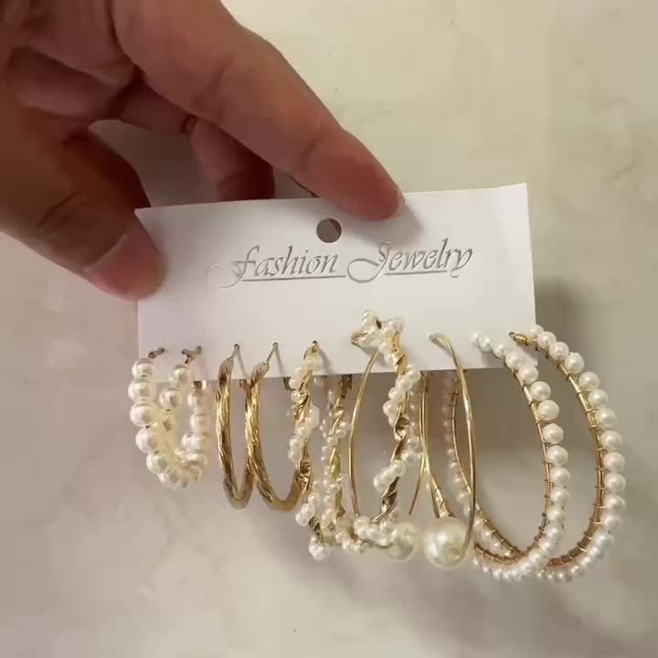 5 Pairs Set Of Earrings Zinc Alloy Jewelry With Imitation Pearl