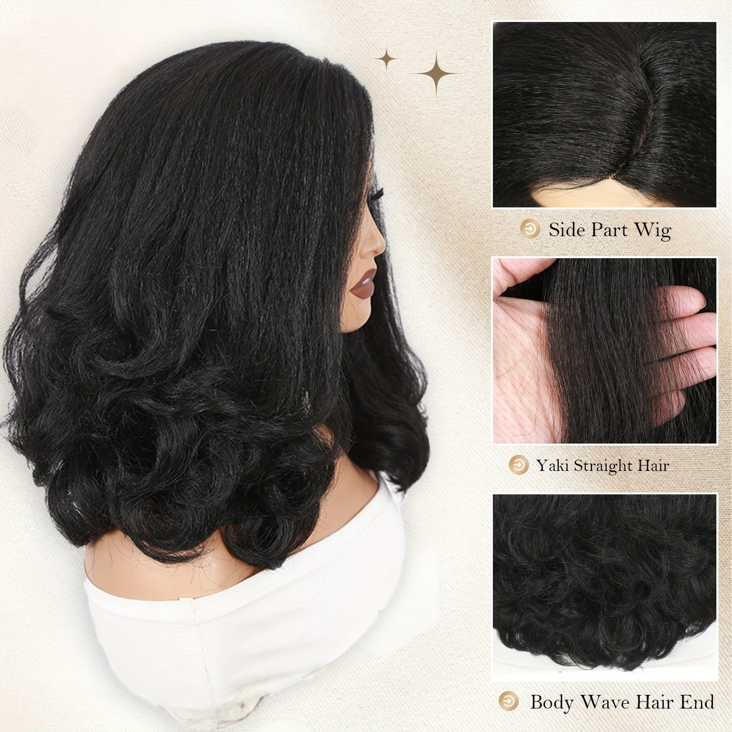 Elegant Black Kinky Curly Bob Wig with Side Part - 130% Density Synthetic Lace Front, Yaki Body Wave Texture, Ideal for Daily Wear & Special Occasions, Daily Wear Wig|Natural Look Wig|Hightemperature Fiber