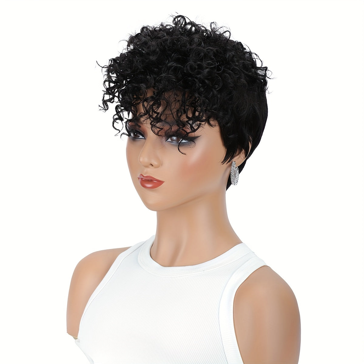 LAI SHANG COLOR Elegant Kinky Curly Wig for Women, 8 inch High Temperature Fiber, Elastic Cap, 130% Density, Synthetic Wig for Beginners, Christmas Costume Party, Music Festival, Carnival