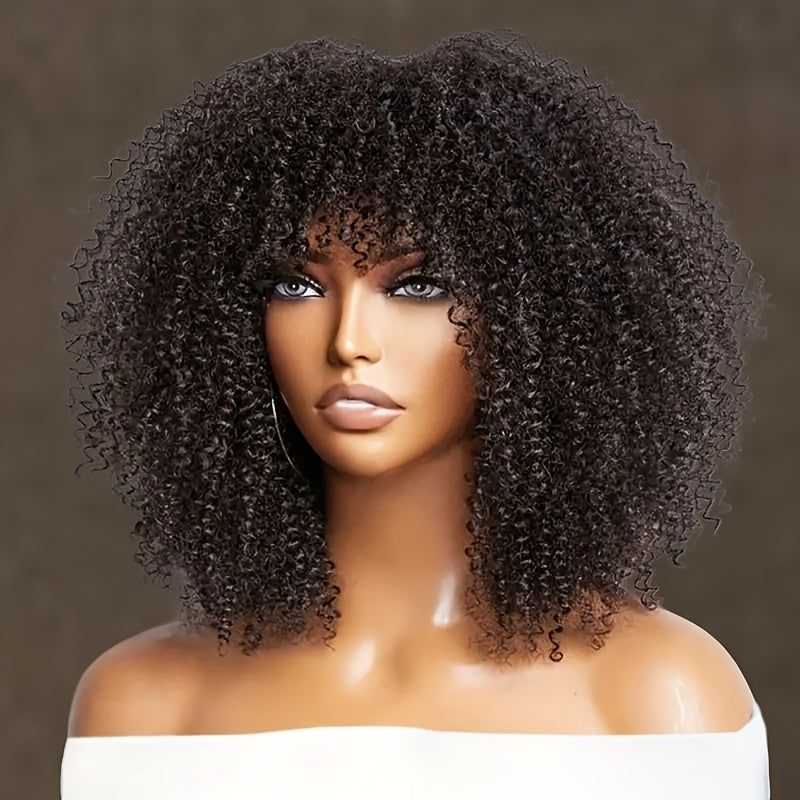 [Heat Resistant Afro Curly Wig] 16" Heat Resistant Afro Curly Wig For Women - Short Kinky Synthetic Hair, Perfect For Daily Wear & Parties