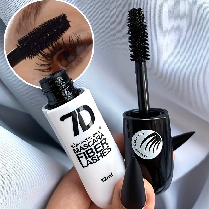 1pc 7D Fiber Lash Mascara - Waterproof, Volumizing & Lengthening, True Black, Washable, Curling & Buildable Formula for All Skin Types, 12ml