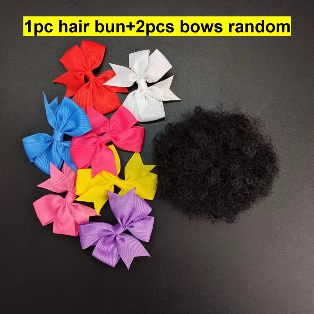 set 1pc/2pcs hair buns 4inch small size adorable hair buns with colorful hair bows hair extension party hair styling with bows hair buns with bows adorable hair with elastic hairties