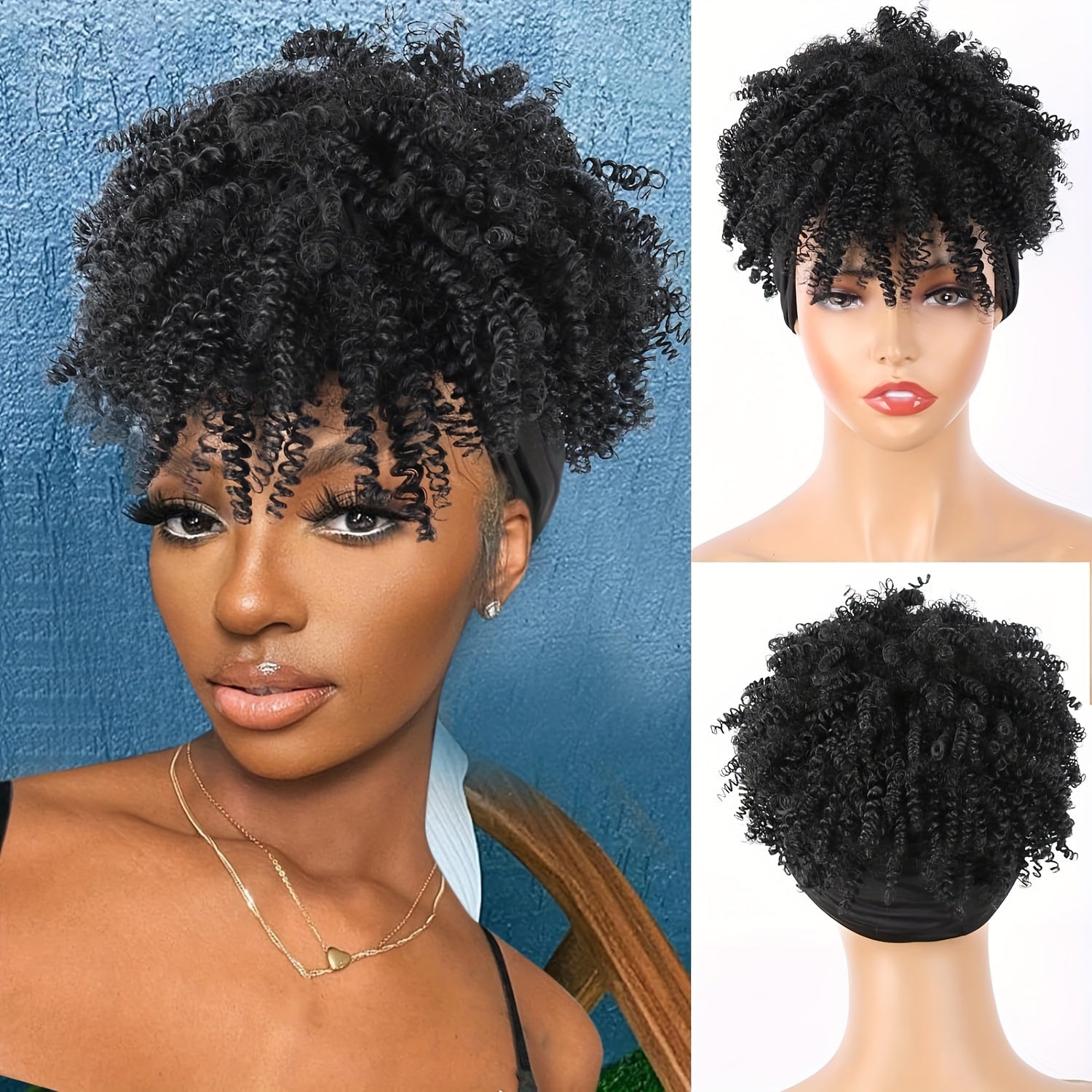 Afro Puff With Bangs Turban Wrap 4inch