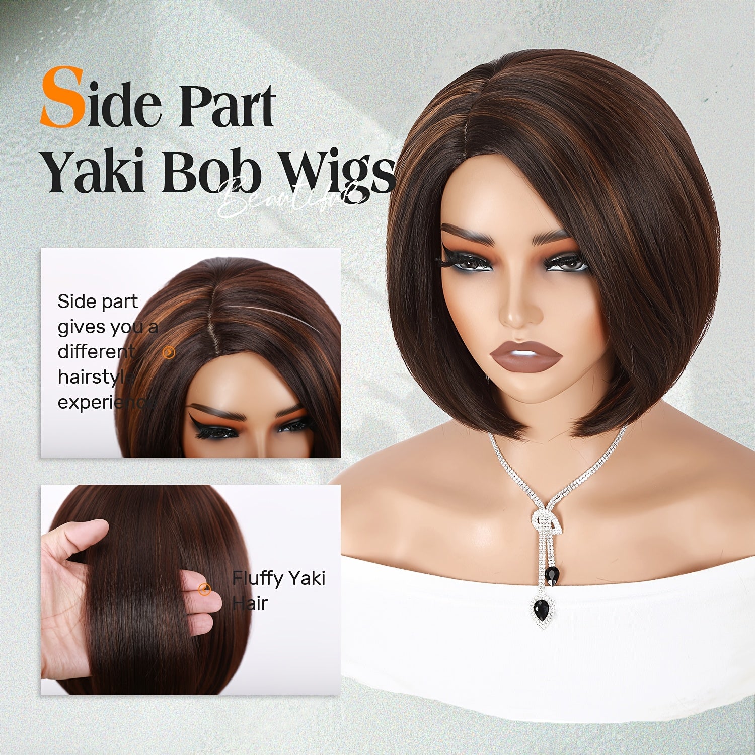 Women'S Yaki Straight Synthetic Bob Wig 10 Inch, Ombre Brown, 150% Density, High Temperature Fiber, Basic Style, Rose Net Cap - Heat Resistant Shoulder Length Wig for Daily Wear or Party