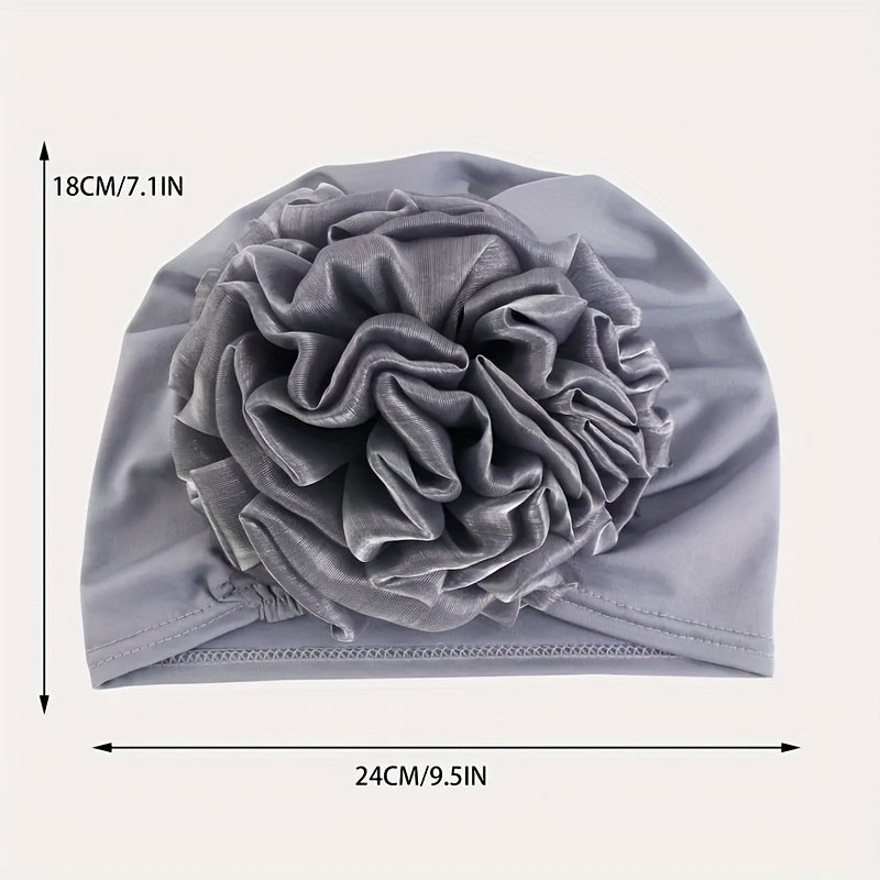 2pcs set Women's Muslim Turban Headscarf Cap - Lightweight Polyester Elastic Head Scarf Hijab with Toggle Closure, Hand-Wash Only, Pre-Tied Flower Ponytail Breathable Woven Head Wrap for All Seasons, Fashionable Outdoor Sport