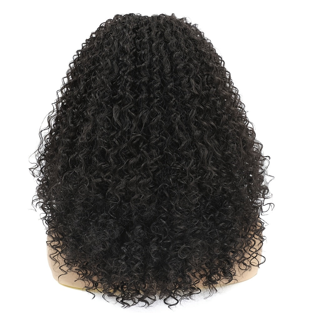 Chic 18" Dark Brown Kinky Curly Lace Front Wig with Youngsters Hair - Heat Resistant, Pre-Plucked Synthetic Afro Curly for Women