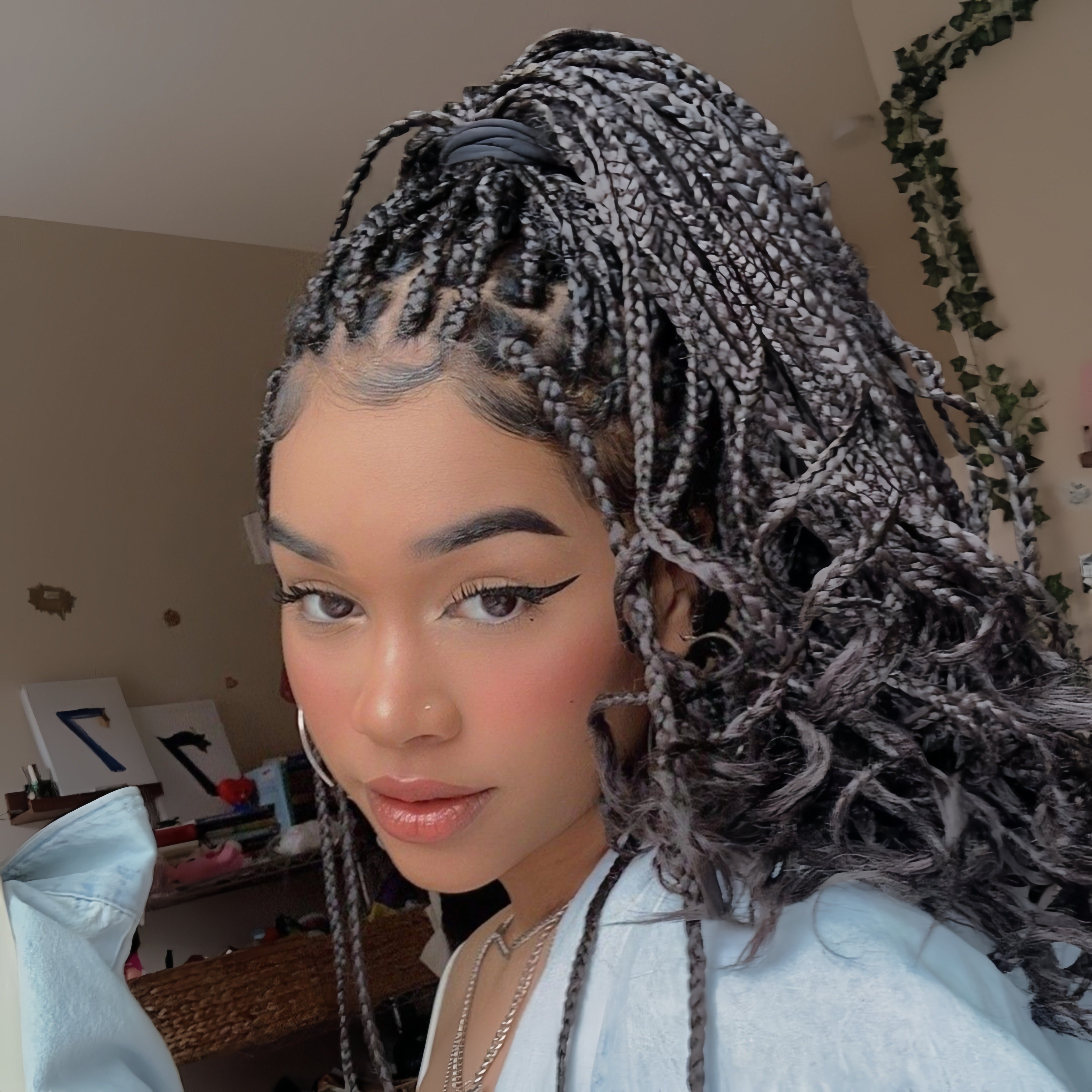 Elegant 9x6 Lace Front Braided Wig with Body Wave Ends, 200% Density, Breathable High-Temperature Synthetic Fiber, Handwoven Style for Casual Attire, Synthetic Lace Front Wig
