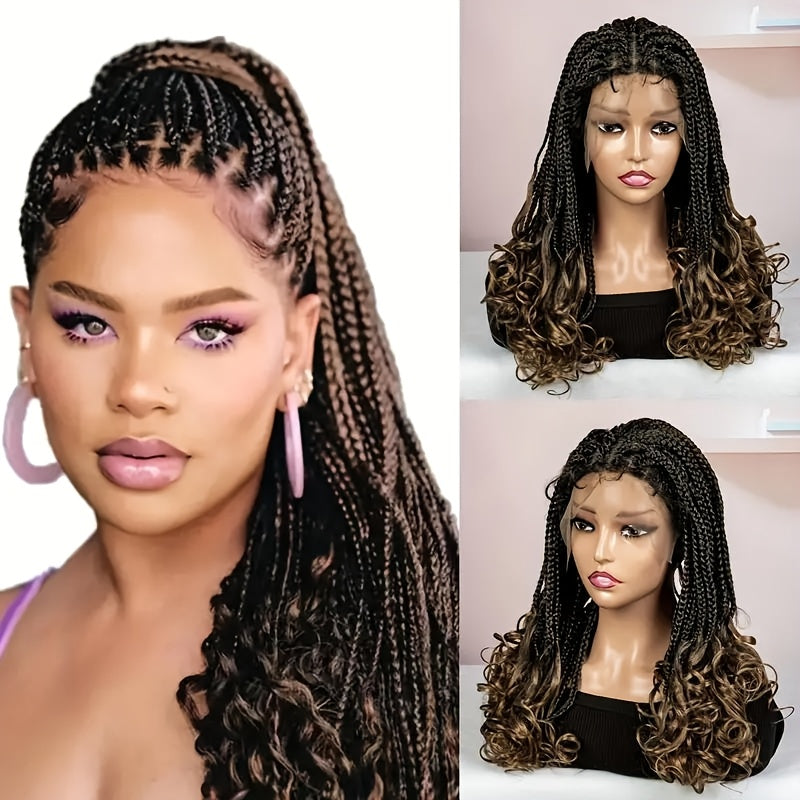 Anytime Chic Black Box Braid Wig for Women - Premium Synthetic Cornrow Braids with Loose Wave Ends, Easy to Wear, Breathable, Versatile Hairpiece, 150% Density, 9x6 Lace Front, High-Temperature Fiber