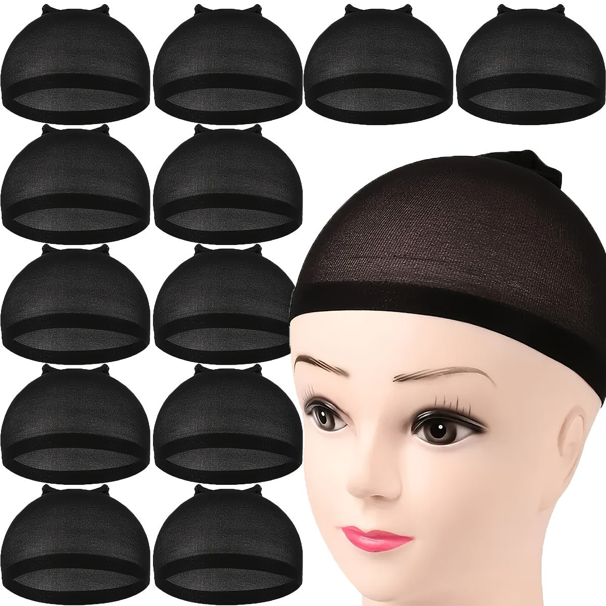 12pcs Stretchy Nylon Wig Caps for Women - Elastic, Comfortable Fit in Dark Brown/Black/Light Brown