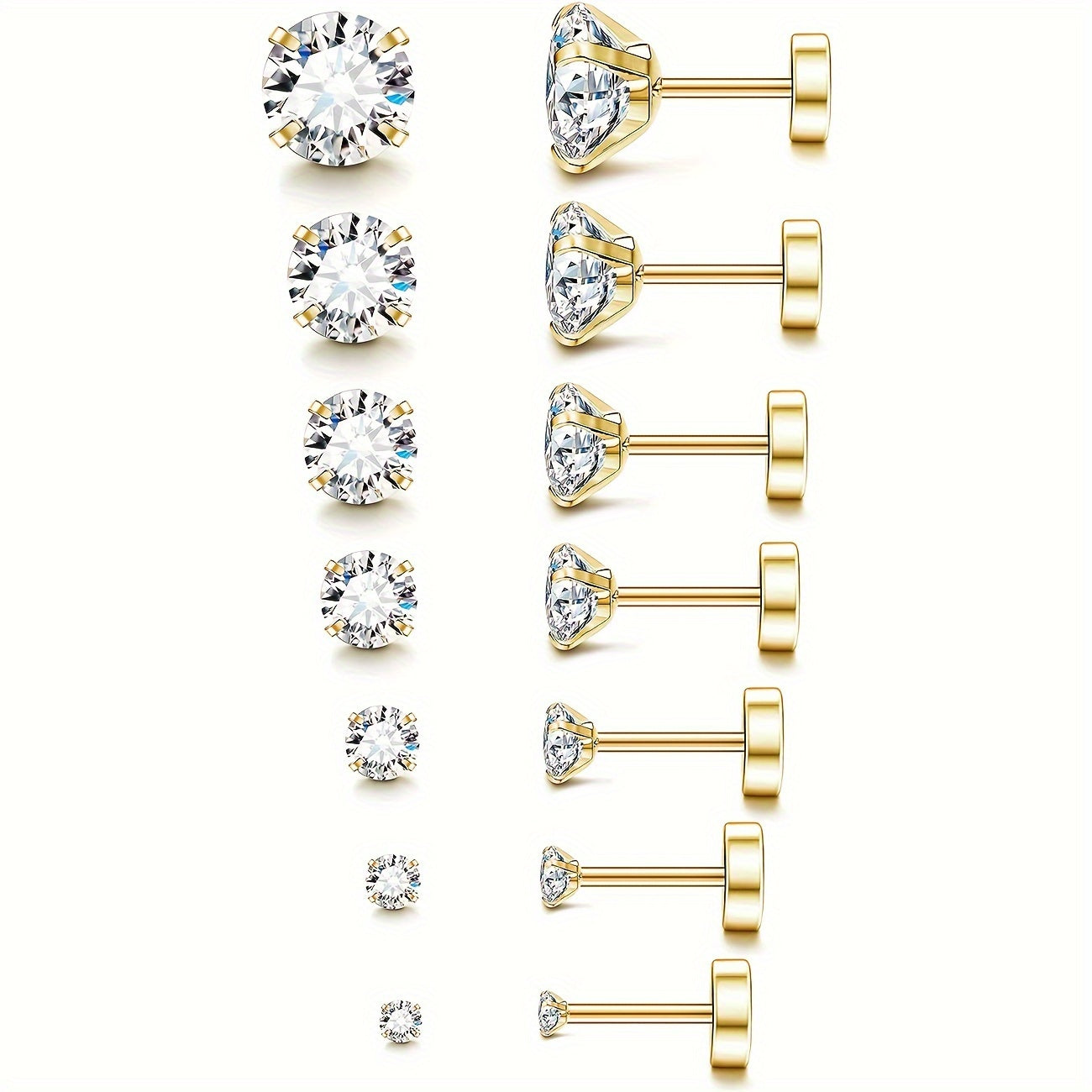 7 Pairs Stud Earrings With Flat Back Nap Earrings